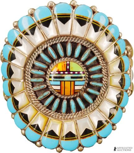 Bracelet manchette Zuni en turquoise et incrustati