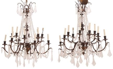 GRANDE PAIRE DE LUSTRE FRANÇAIS À PLUSIEURS BRANCH