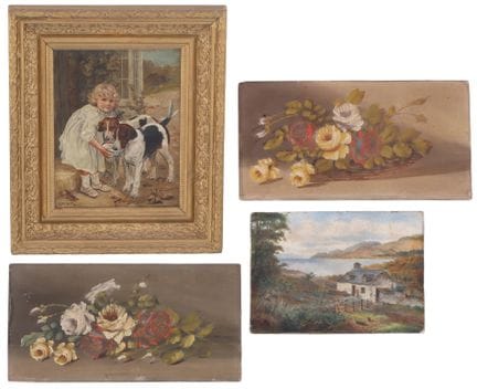 QUATRE TABLEAUX ANCIENS REPRÉSENTANT UNE JEUNE FIL