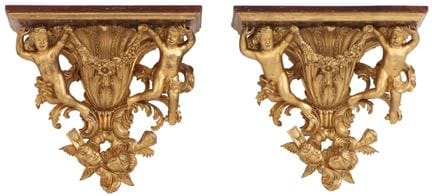 PAIRE DE CONSOLES FIGURATIVES DE STYLE BAROQUE DOR