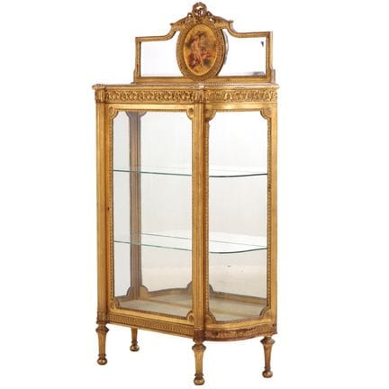 Vitrine française en bois doré et plâtre, avec des