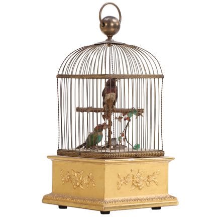 CAGE À OISEAUX AUTOMATE ANTIQUE CONTINENTALE, AVEC