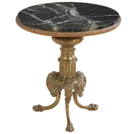 MESA FRANCESA DE BRONCE CON TABLERO DE MÁRMOL Y PA