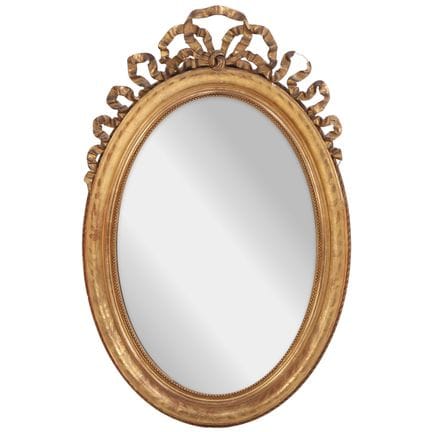 Miroir ovale français de 52" en bois doré et gesso