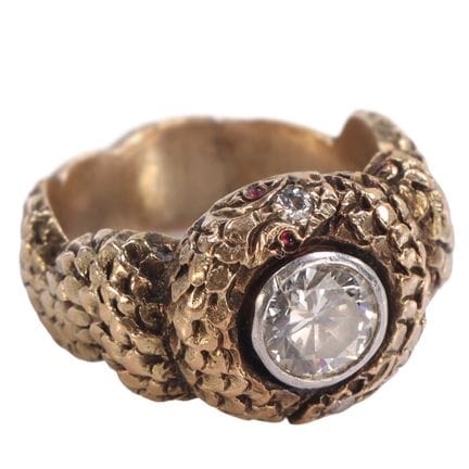 BAGUE SERPENT EN OR 14 CARATS AVEC YEUX EN RUBIS E