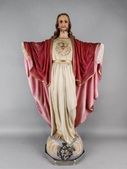 Christus mit dem Heiligen Herzen. Polychrome Gipss
