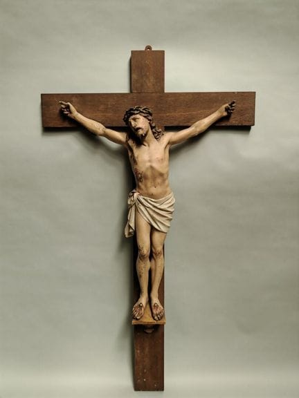 CRUCIFIX aus polychromem Gips, lebender Gekreuzigt