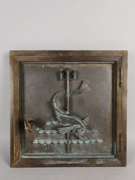 TABERNACELTÜR aus patinierter Bronze, quadratisch,