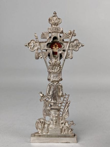 CANDELERO-RELIQUARIO STAUROTHEQUE de bronce platea