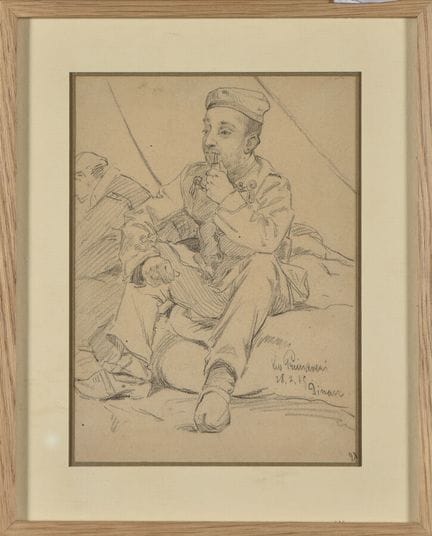 Dessin au crayon d'un soldat allemand à veste à br