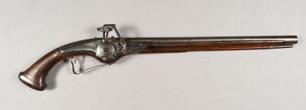 Pistolet à platine à rouet, canon (42 cm) à pans p