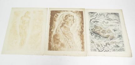 让·贝尔克（1896-1954）。 《特里斯坦与伊索尔德》。一套三幅印在羊皮纸上的彩色石版画，由艺术