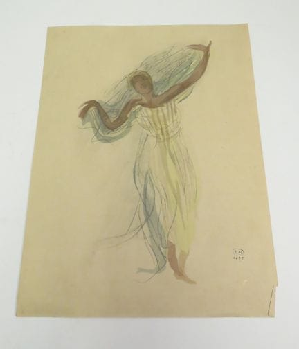 据奥古斯特·罗丹（1840-1917）原作。柬埔寨舞者正面像。纸本彩色石版画，右下角有“罗丹”博物馆