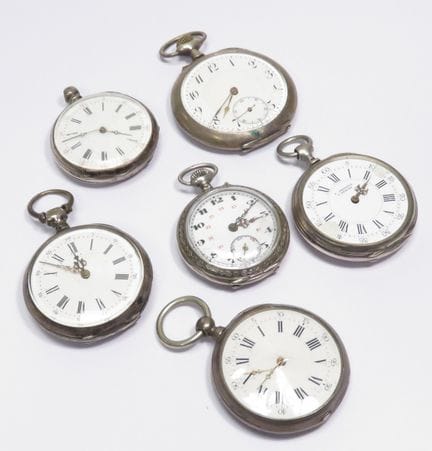 Lot de six montres de gousset en argent (titre min