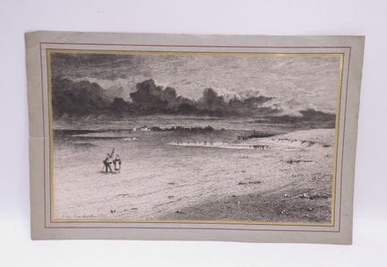 莱昂·戈谢雷尔（1816-1886）。《海滨》。三幅干刻版画，绘于厚纸上，版画上签名。26.5 x 