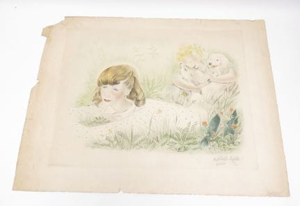 玛丽特·利迪斯（1887-1970）。作品。 彩色蚀刻版画与水彩蚀刻技法，印于羊皮纸上，版面内签名，