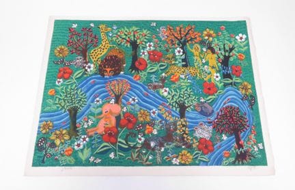JAVO（1978年出生）。《天堂》。 阿什斯（Arches）羊皮纸上的彩色石版画，左下角有艺术家亲