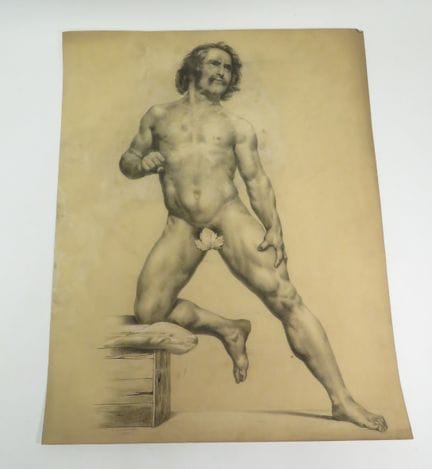 L.COURTIER (XIXème). Nu académique, 1858. Fusain e