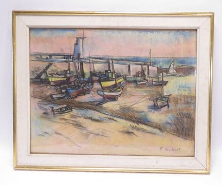 Francis ROBINET (siglo XX). Barcas a orillas del m