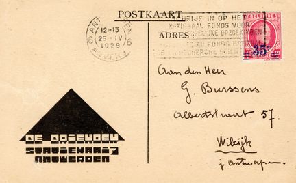 [WERBEKARTE FÜR DEN VERLAG]. DE DRIEHOEK. Antwerpe
