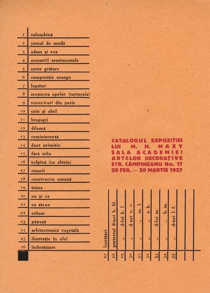 [EXHIBITION CATALOG]. M.H. MAXY. Bucharest, Nov. 1