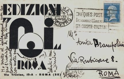 [WERBEKARTE]. EDIZIONI NOI. Rom, 1923. 8,9 x 14 cm