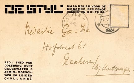 [WERBEKARTE]. DE STYL. Leiden, 1917. 8,9 x 14,1 cm