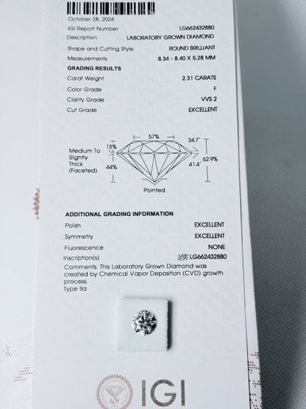 DIAMANTE cultivado en laboratorio de 2,31 quilates