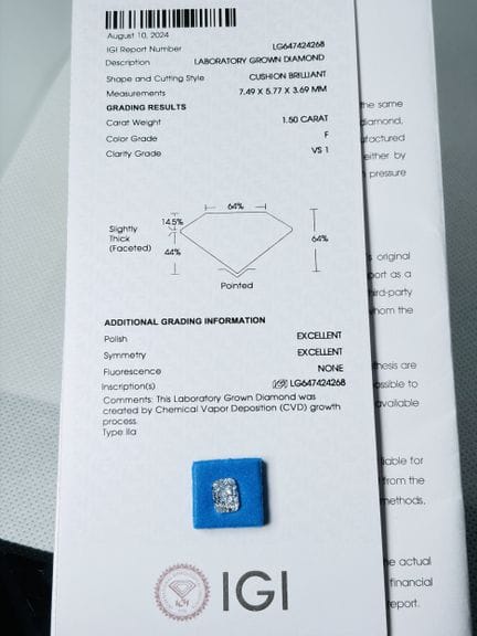 DIAMANTE cultivado en laboratorio de 1,50 quilates