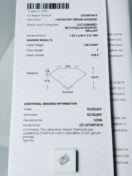 DIAMANTE cultivado en laboratorio de 1 quilate: el