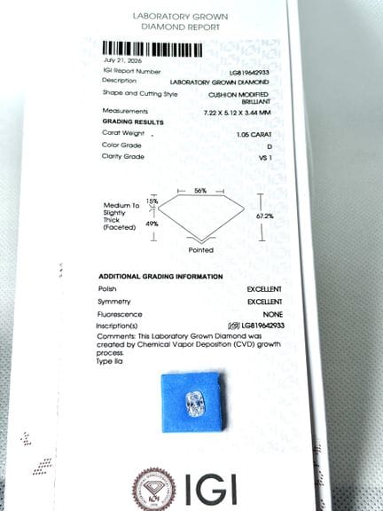 DIAMANTE cultivado en laboratorio de 0,06 quilates