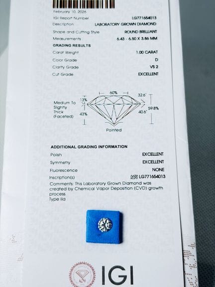 DIAMANTE cultivado en laboratorio de 1 quilate: el