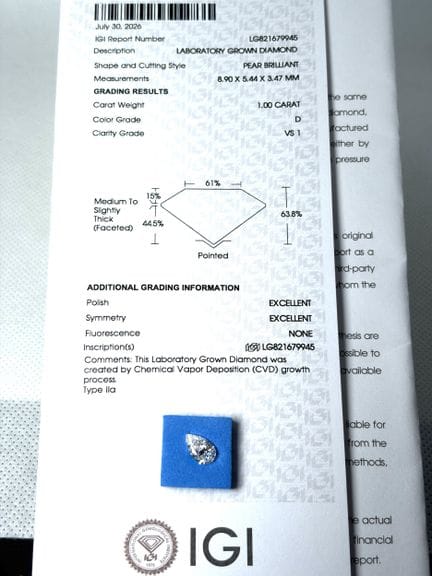 DIAMANTE cultivado en laboratorio de 1 quilate: el