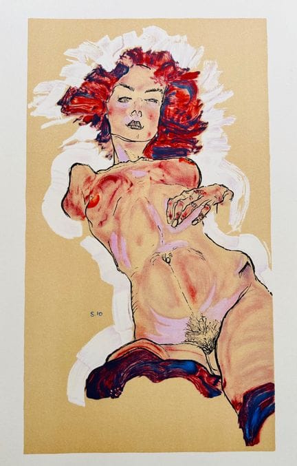 （据）埃贡·席勒（1890—1918）
《伸展的女性裸体》
原版石版画，右下角石版上签名并标注日期，