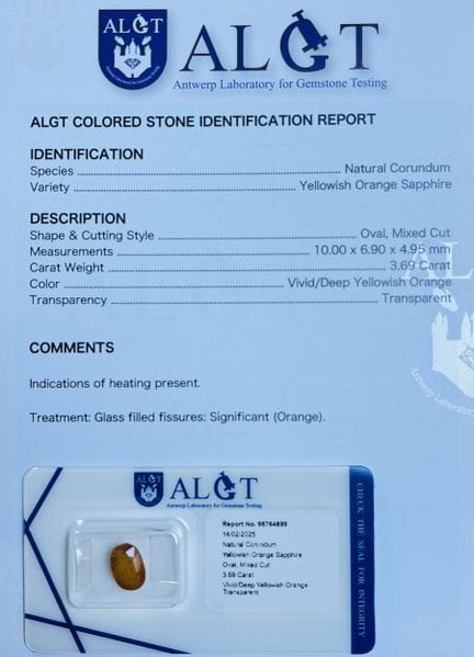 3.69克拉蓝宝石，附带保证证书，该证书是商品描述的组成部分。我们可以按以下包干费为您寄送货物：40