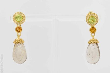 BOUCLES D'OREILLES PÉRIDOTS CITRINES QUARTZ RUTILE