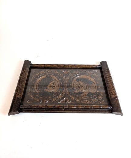 PLATEAU RECTANGULAIRE à anses renversées en bois s