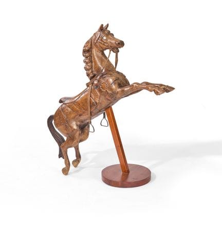 Carved wooden MANEGE HORSE, prancing, pierced for 