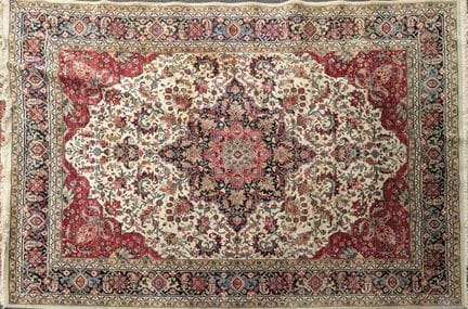 GRAND TAPIS rectangulaire en laine polychrome à dé