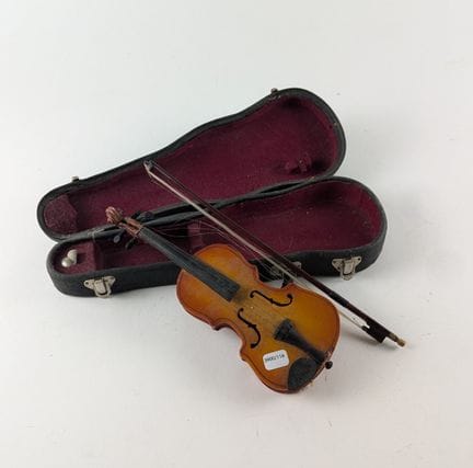 VIOLIN and its MINIATURE BOW in a custom-shaped ca