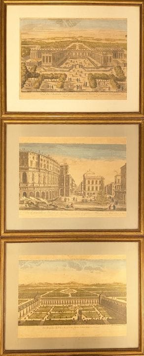 TROIS GRAVURES en couleurs représentant des vues d