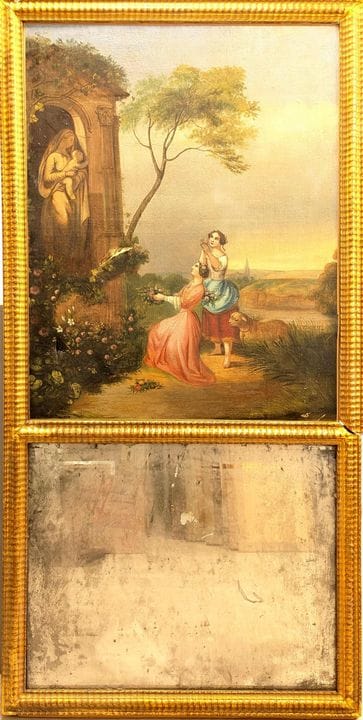 TRUMEAU rectangulaire en cadre en bois et stuc dor