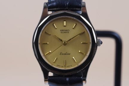 精工Exceline石英表，型号1221-0050，这款1970年代的女款腕表展现了复古正装腕表特有