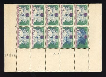 Varietà: 1Fr. + 1Fr. Verde, lilla e blu. Blocco da