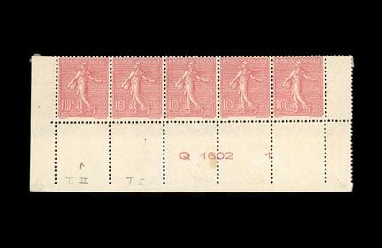 10c. Rosa. Tipo II. Recto-verso. Fascia di 5. Fond