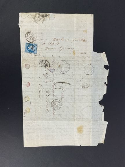 Empire ND: 20 Centimes. Blauer Stempel des Postamt
