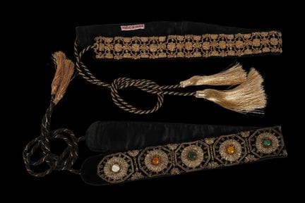 Set of two velvet belts embroidered with gold thre