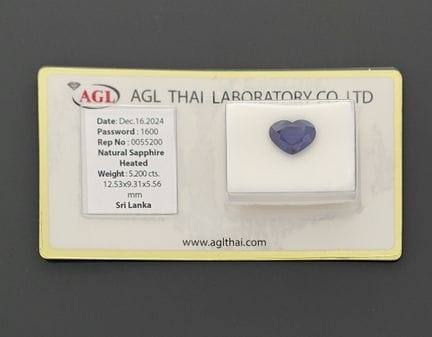 A 5.20-carat sapphire on paper.
Accompanied by its