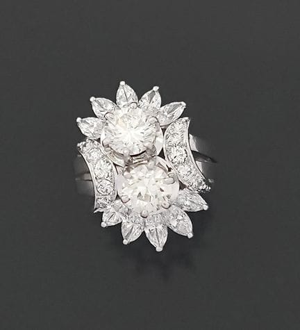 Asymmetrischer „Toi et Moi“-Ring aus 18 Karat Weiß