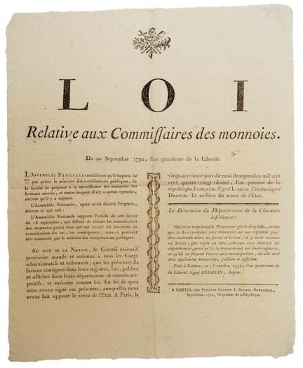 (DANTON. MONNAIE. CHARENTE MARITIME) « LOI relativ